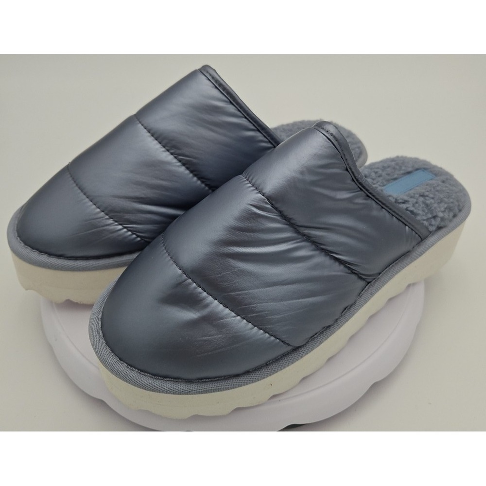 MAEVE Anthropologie Sz W/Medium Puffy NEW Platform Slippers Silver Metallic NWOB